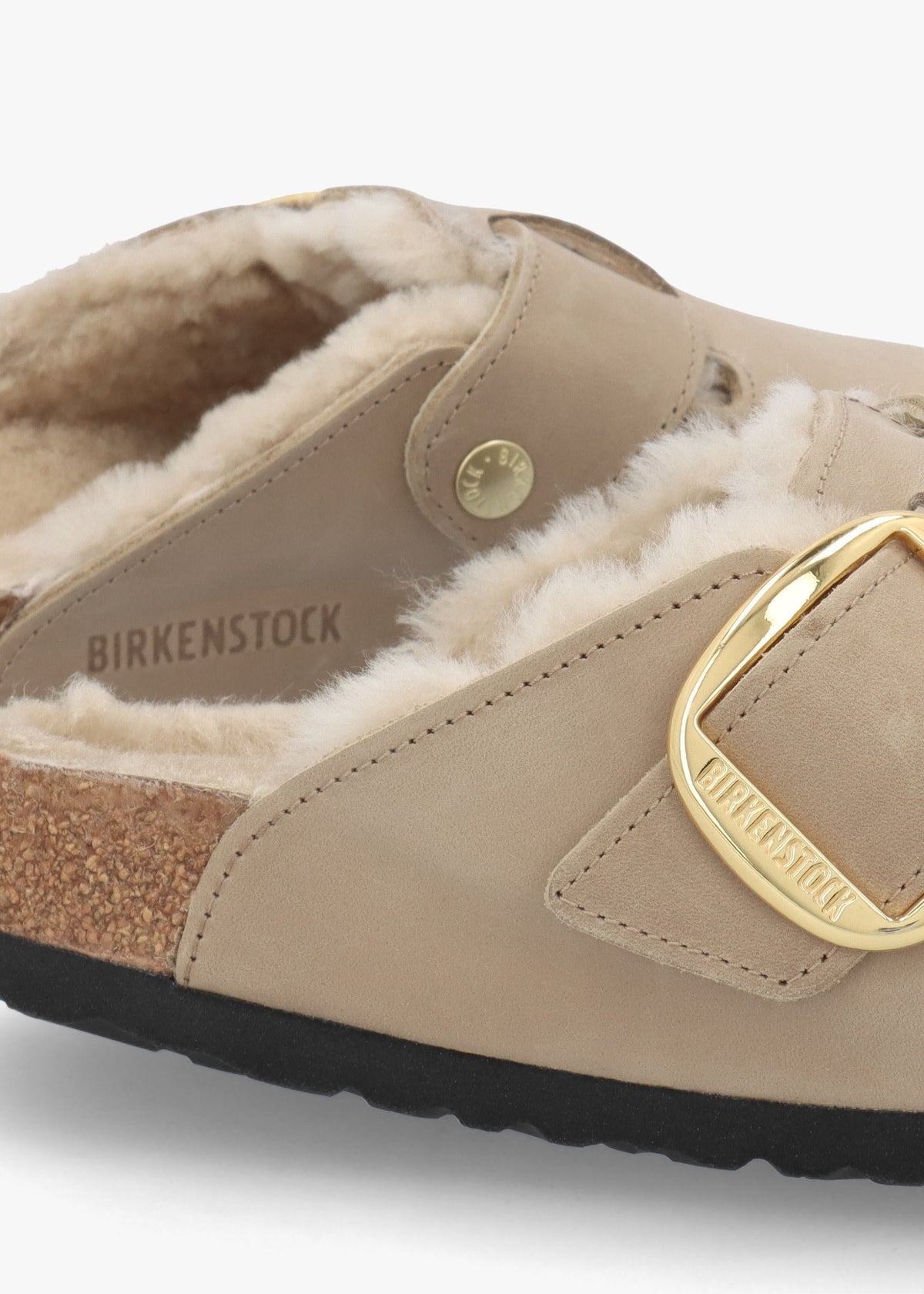 Women’s Boston Big Buckle Shearling Tabacco Brown Leather Clogs