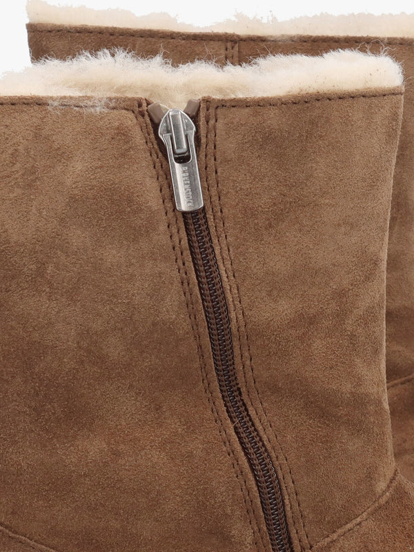 Uppsala Zip Shearling Dark Tea Suede Ankle Boots