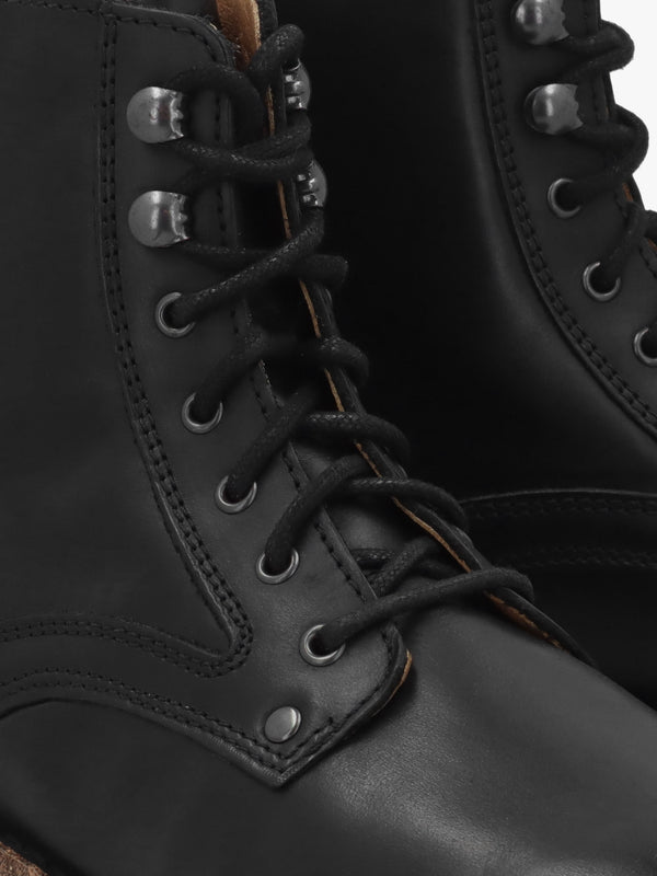 Bryson Natural Leather Black Lace Up Ankle Boots