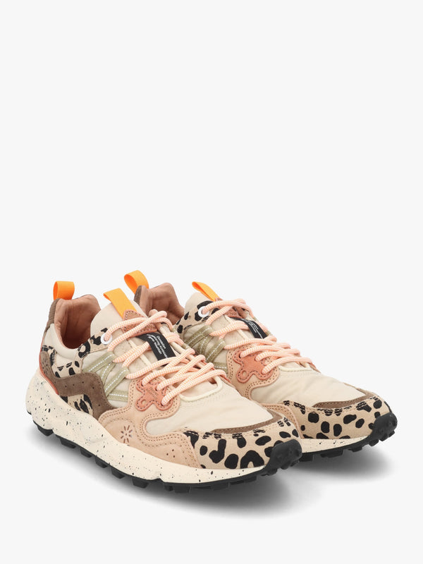 Women's Yamano 3 Beige Milk Light Brown Leopard Suede Trainers