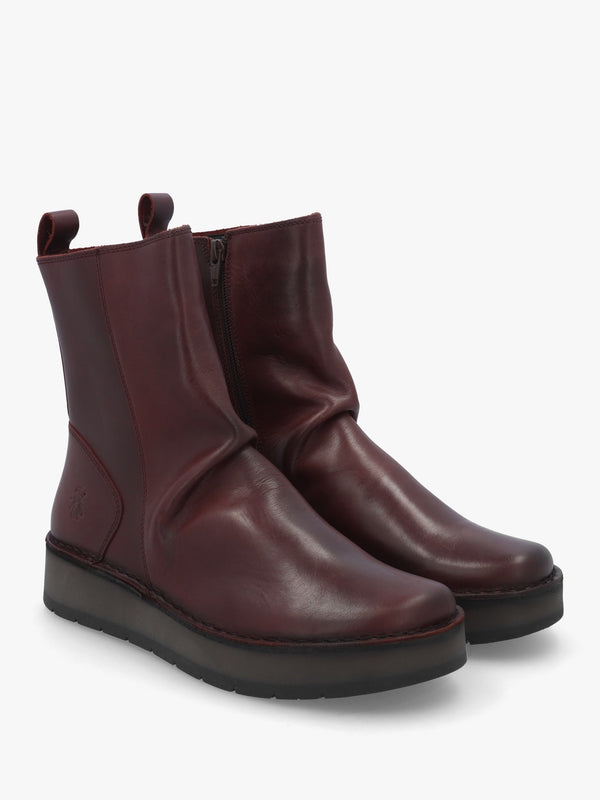 Reno Wine Leather Ankle Boots