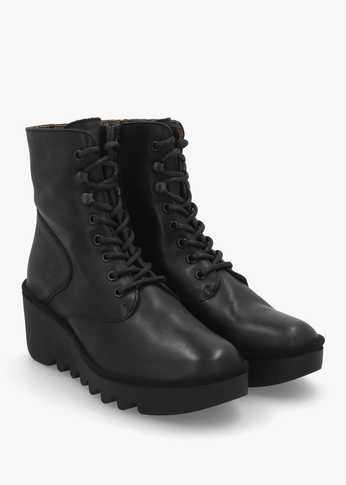 Birr Black Leather Lace Up Wedge Ankle Boot