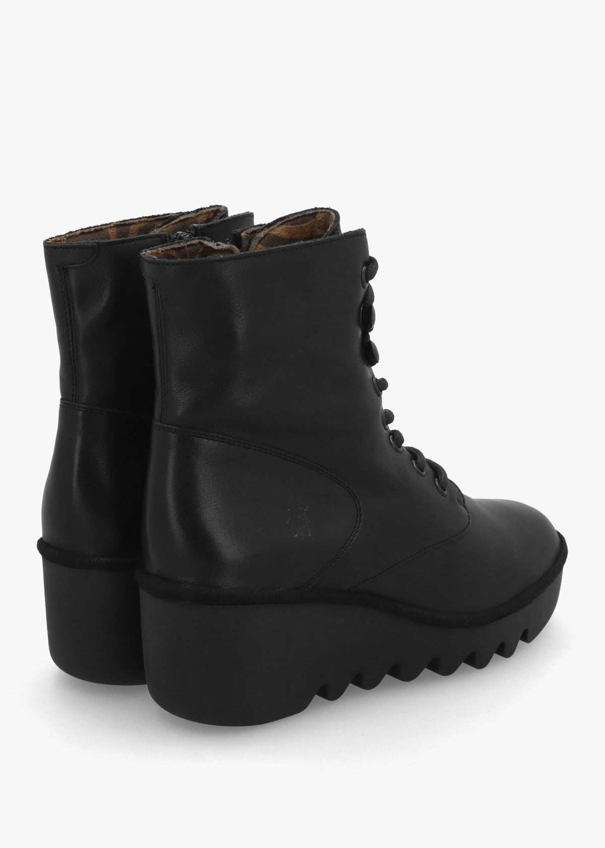 Birr Black Leather Lace Up Wedge Ankle Boot