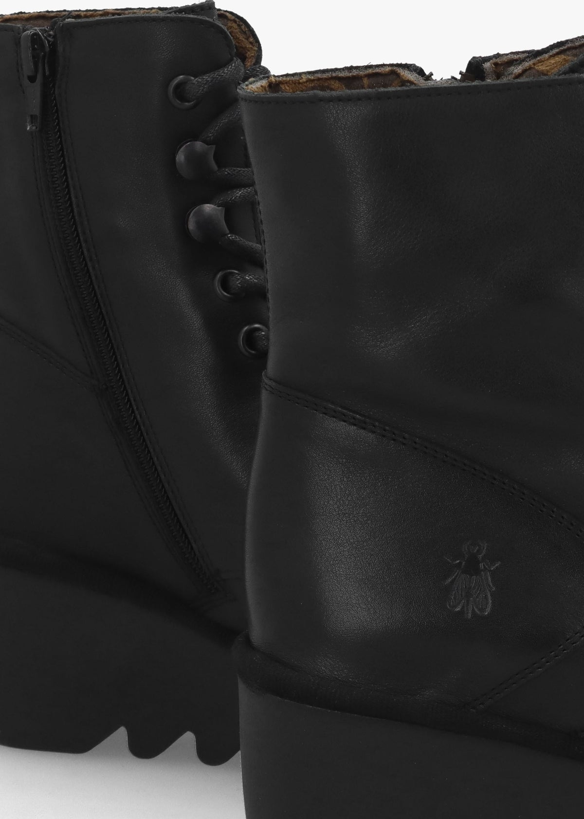 Birr Black Leather Lace Up Wedge Ankle Boot