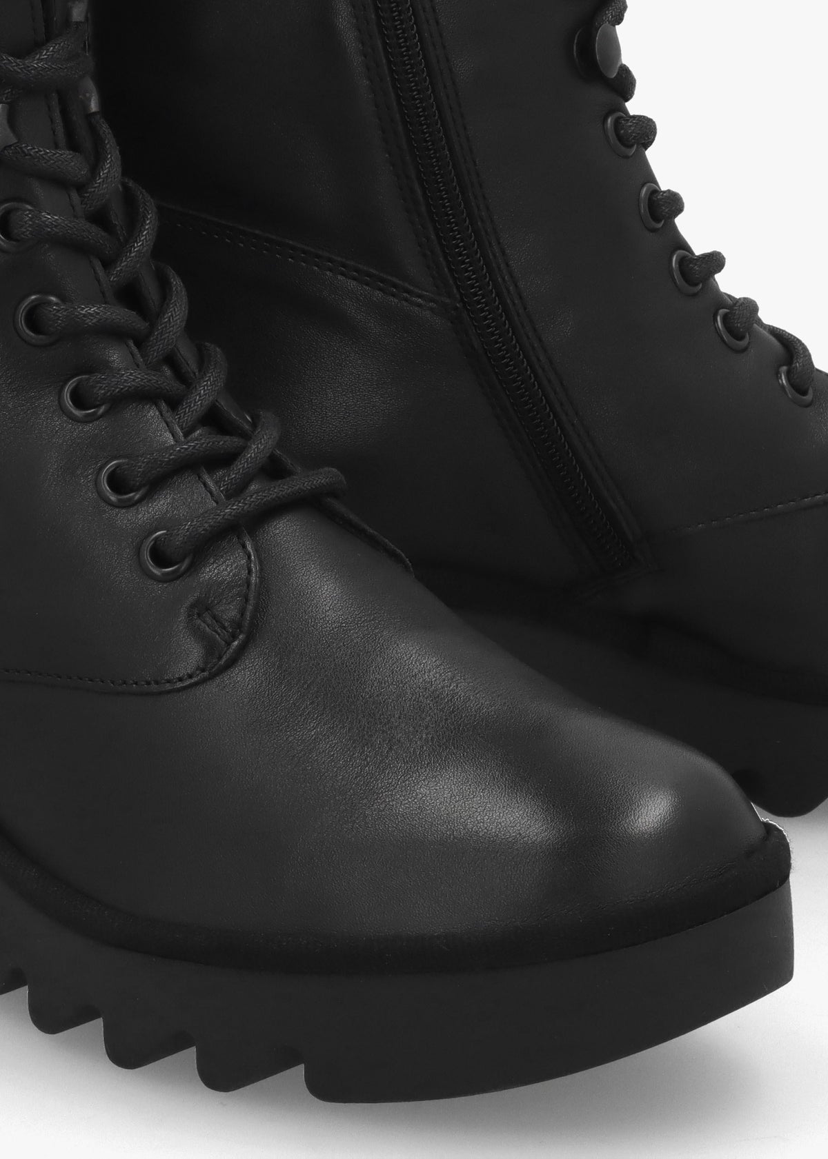 Birr Black Leather Lace Up Wedge Ankle Boot