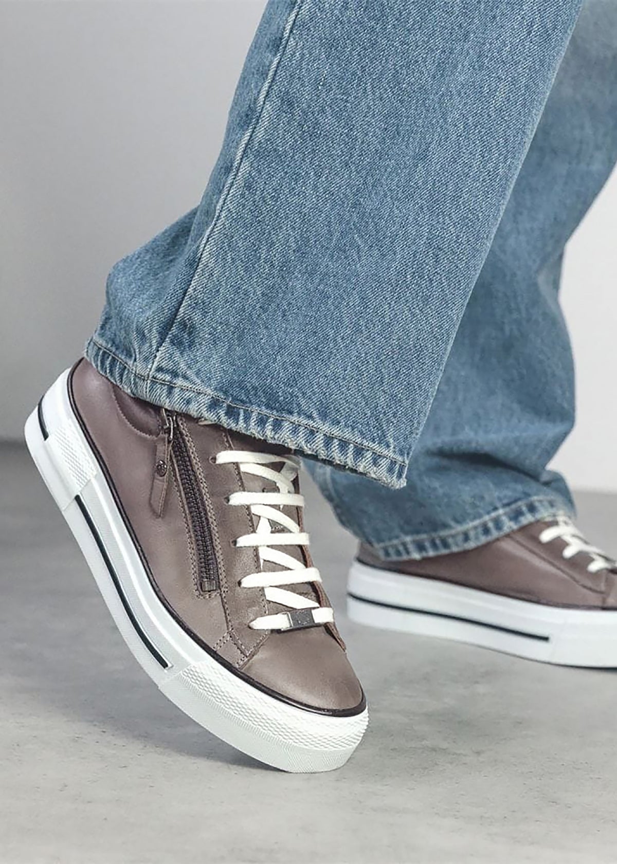 Filician Grey Leather Side Zip Trainers