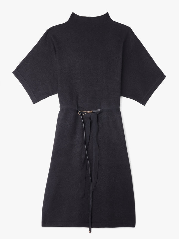 Black High Neck Half Sleeve Knitted Mini Dress