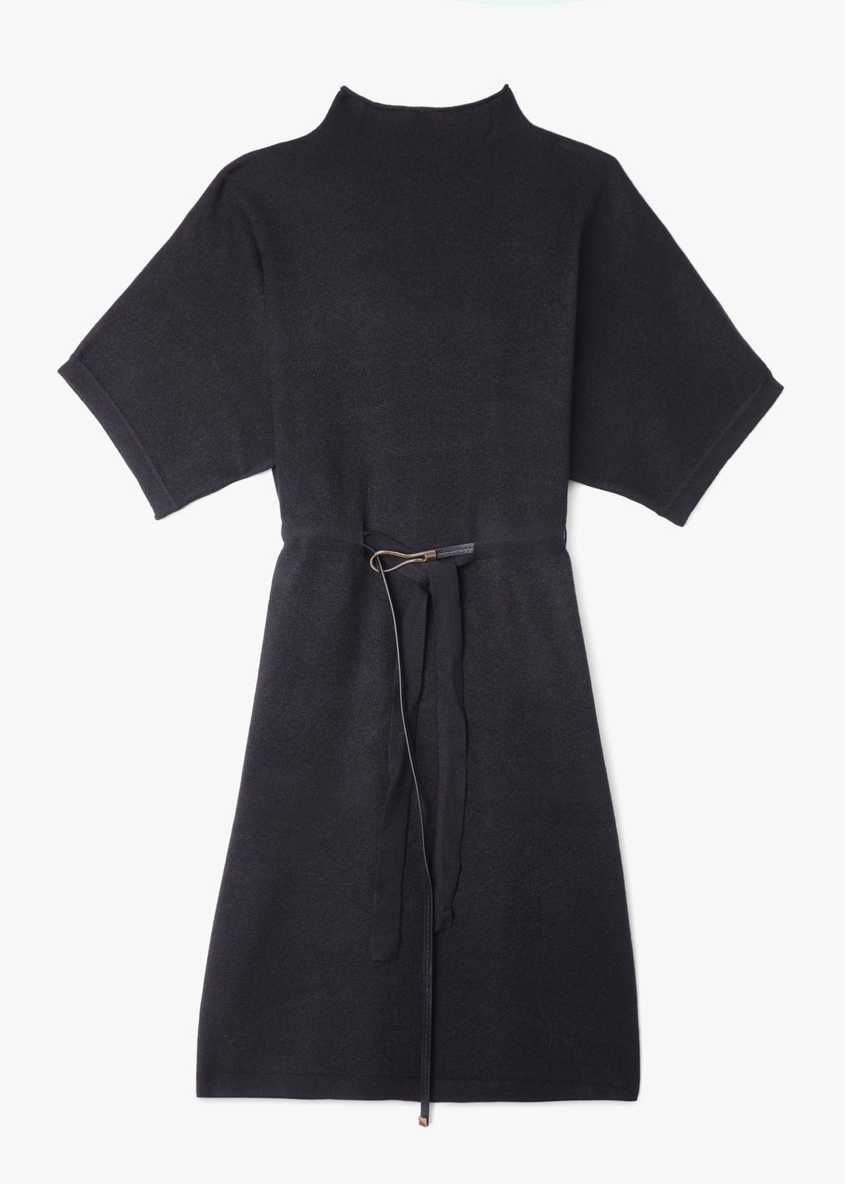Black High Neck Half Sleeve Knitted Mini Dress