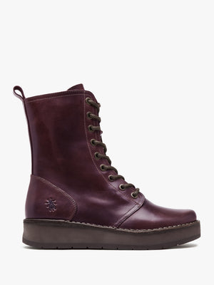 Rami Wine Leather Lace Up Ankle Boots
