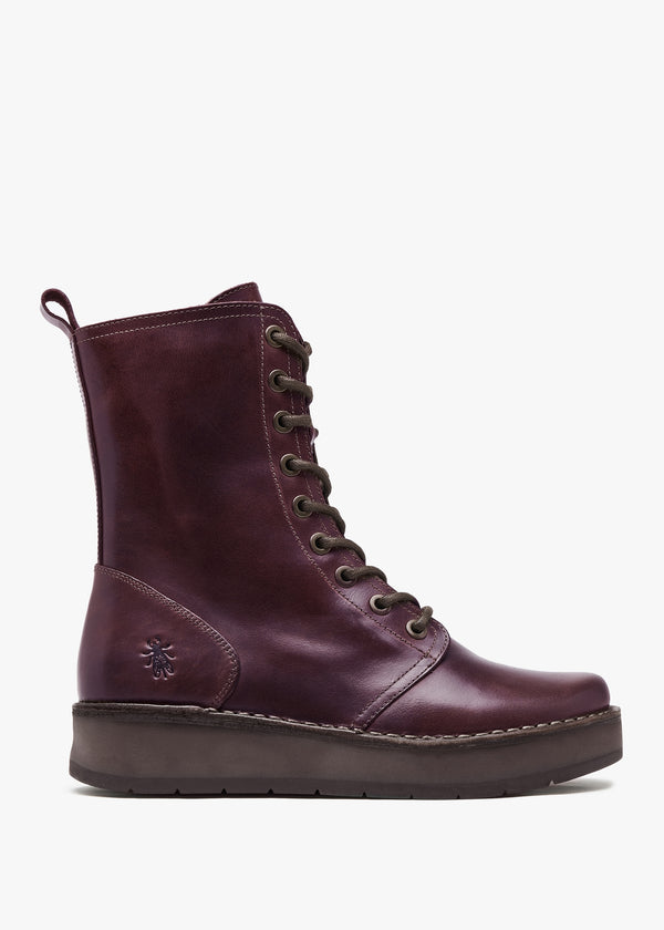 Rami Wine Leather Lace Up Ankle Boots