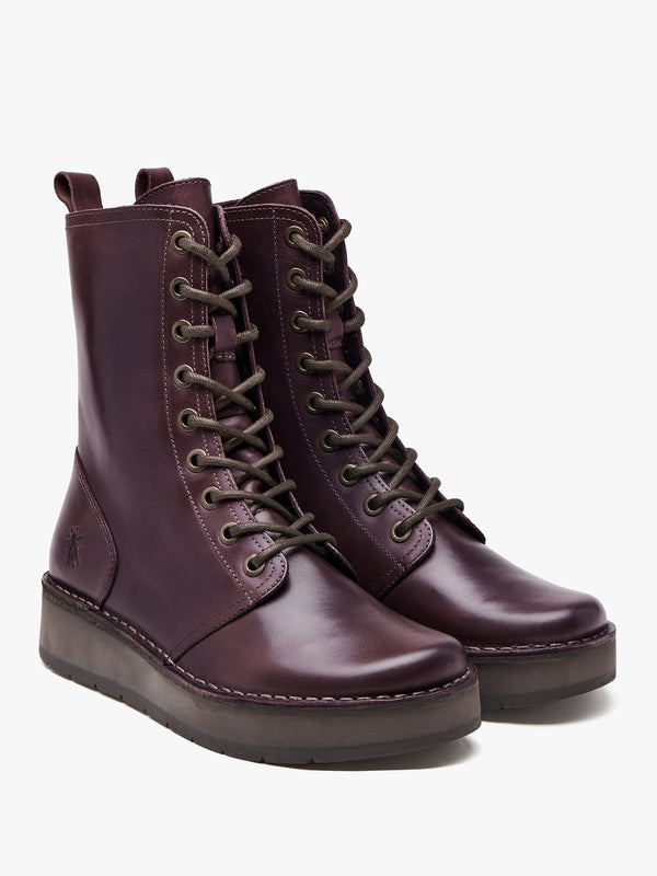 Rami Wine Leather Lace Up Ankle Boots
