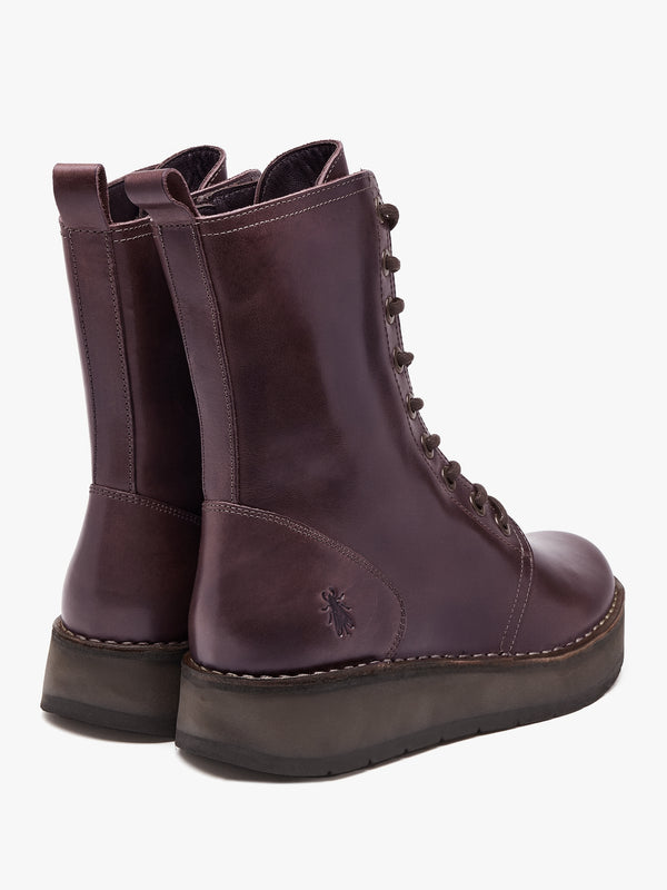 Rami Wine Leather Lace Up Ankle Boots