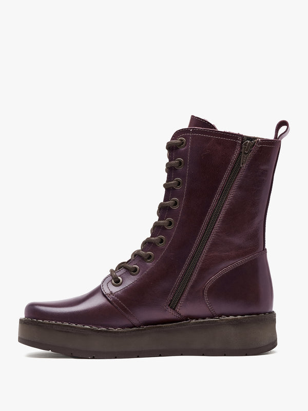 Rami Wine Leather Lace Up Ankle Boots