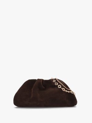Inrouche Brown Suede Ruched Clutch Bag