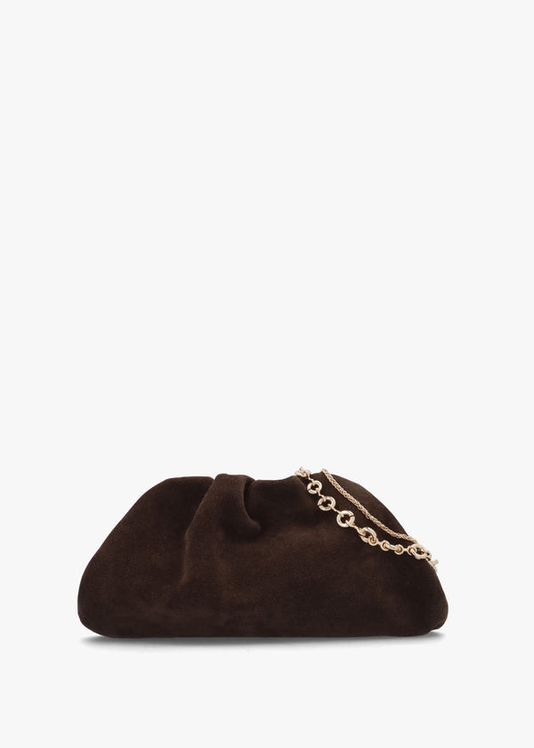 Inrouche Brown Suede Ruched Clutch Bag