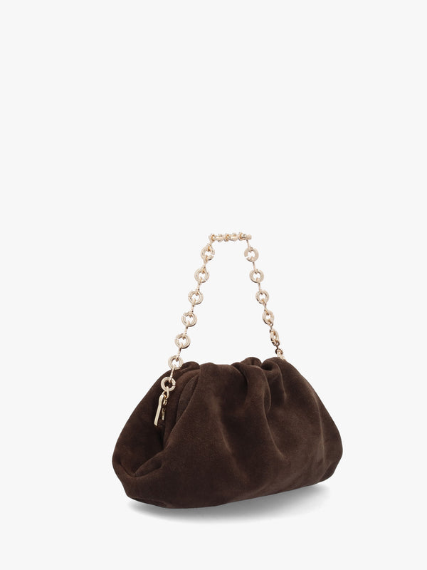 Inrouche Brown Suede Ruched Clutch Bag