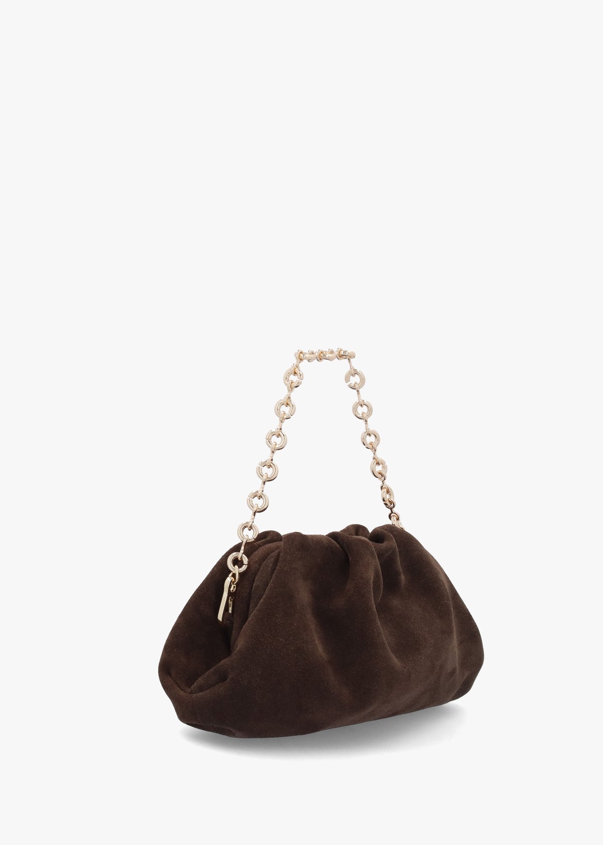 Inrouche Brown Suede Ruched Clutch Bag