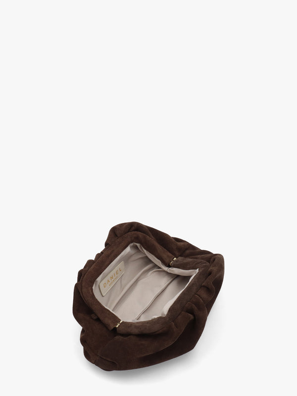 Inrouche Brown Suede Ruched Clutch Bag