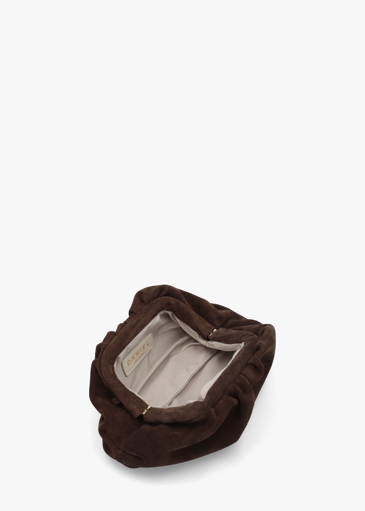 Inrouche Brown Suede Ruched Clutch Bag