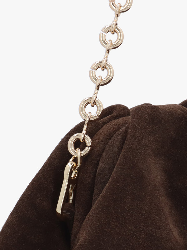 Inrouche Brown Suede Ruched Clutch Bag