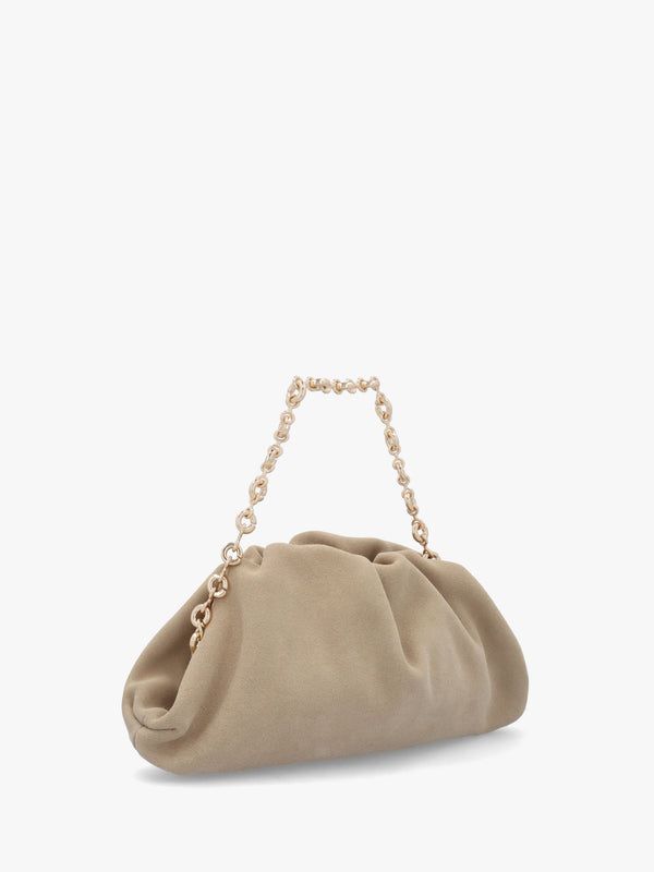 Inrouche Beige Suede Ruched Clutch Bag
