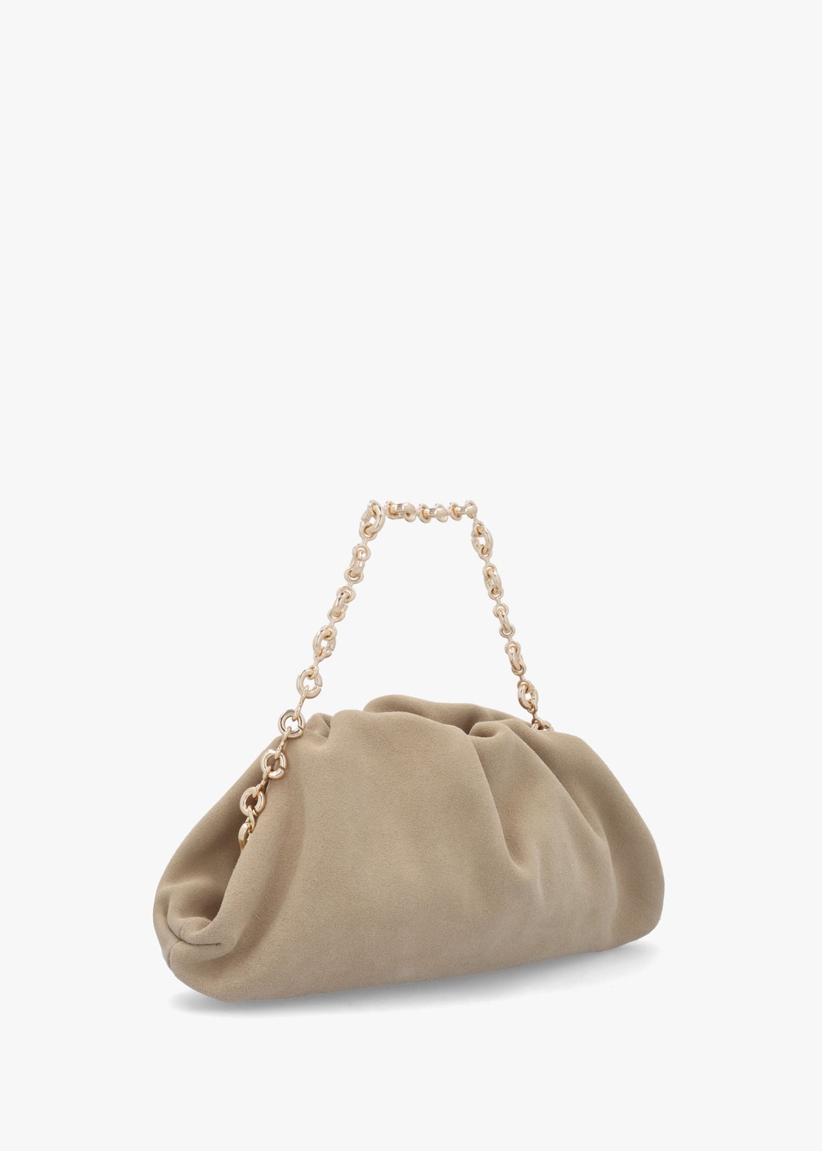 Inrouche Beige Suede Ruched Clutch Bag
