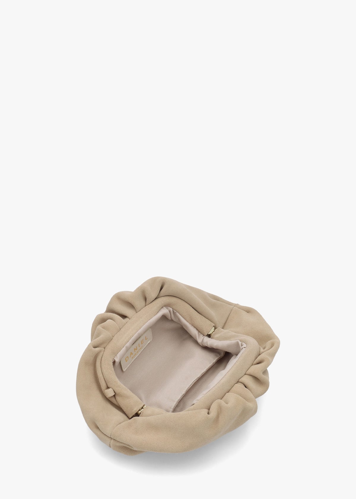 Inrouche Beige Suede Ruched Clutch Bag