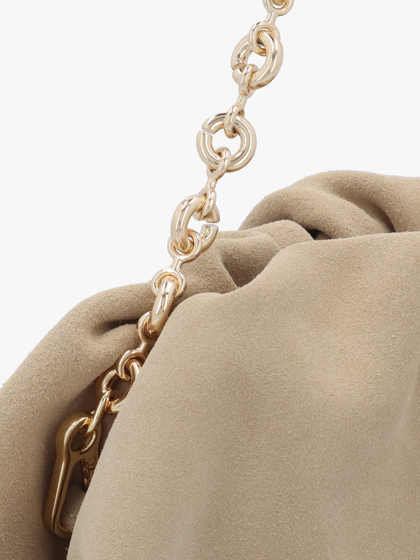 Inrouche Beige Suede Ruched Clutch Bag