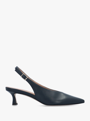 Siamma Navy Leather Kitten Heel Sling Backs