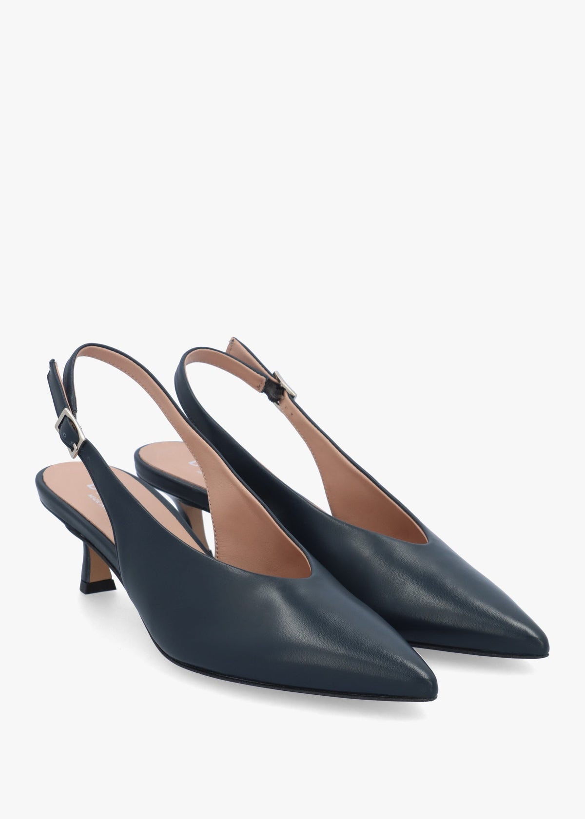Siamma Navy Leather Kitten Heel Sling Backs