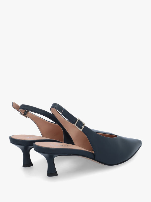 Siamma Navy Leather Kitten Heel Sling Backs