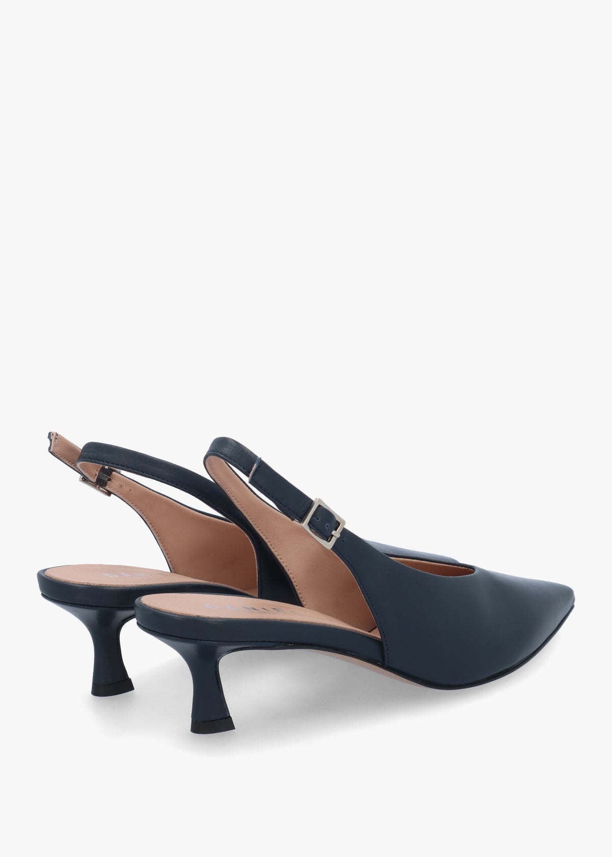 Siamma Navy Leather Kitten Heel Sling Backs