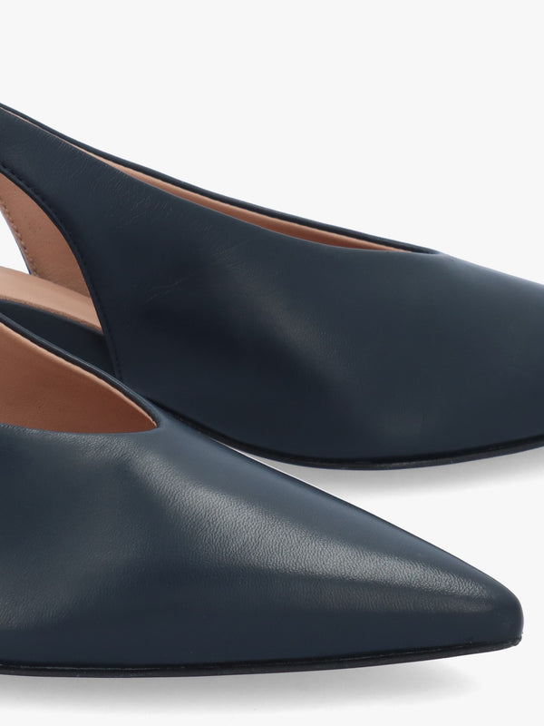 Siamma Navy Leather Kitten Heel Sling Backs