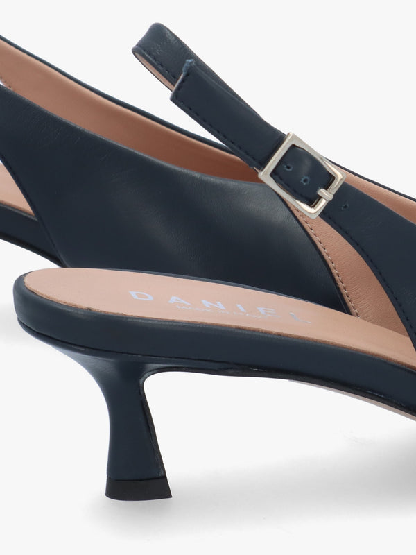 Siamma Navy Leather Kitten Heel Sling Backs