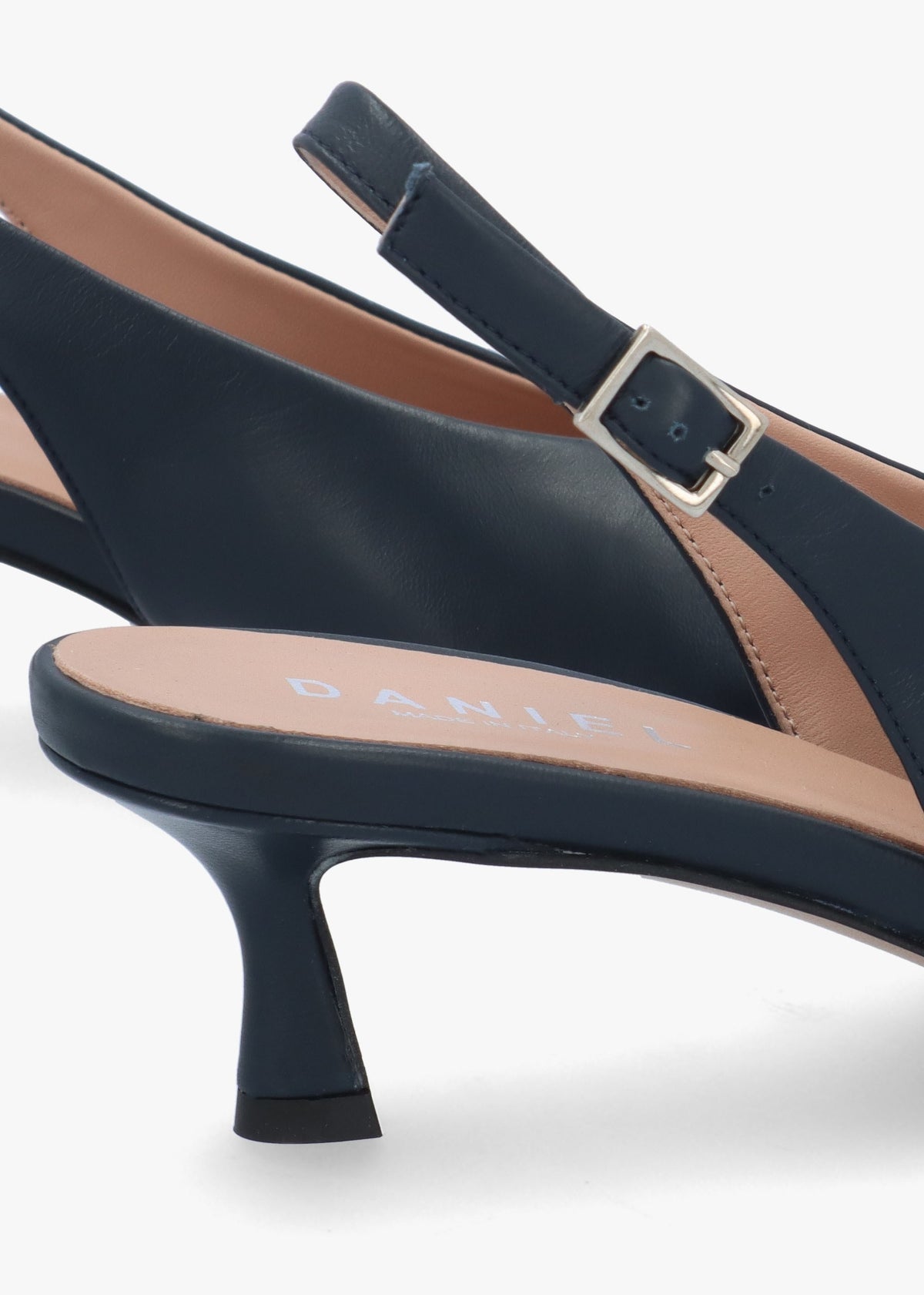 Siamma Navy Leather Kitten Heel Sling Backs