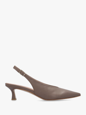 Siamma Taupe Leather Kitten Heel Sling Backs