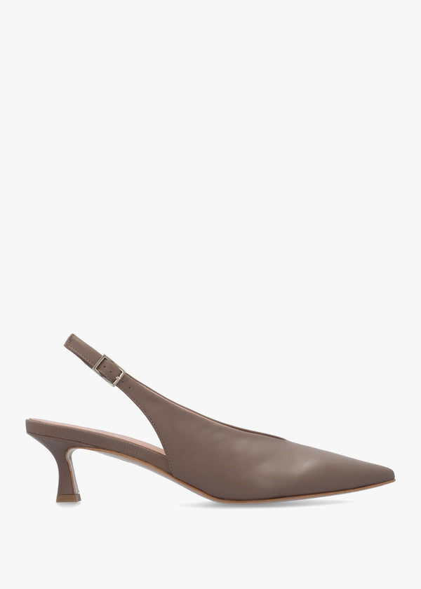 Siamma Taupe Leather Kitten Heel Sling Backs