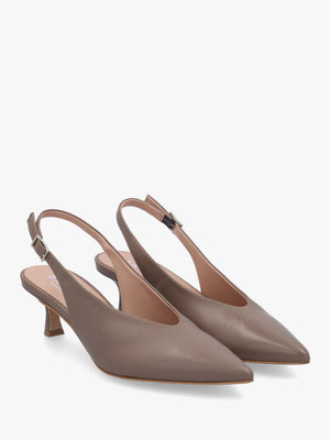 Siamma Taupe Leather Kitten Heel Sling Backs