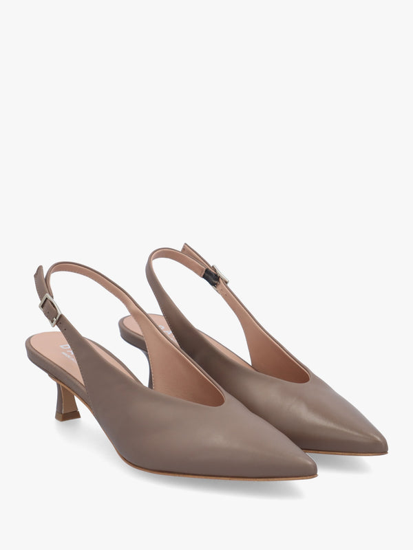 Siamma Taupe Leather Kitten Heel Sling Backs