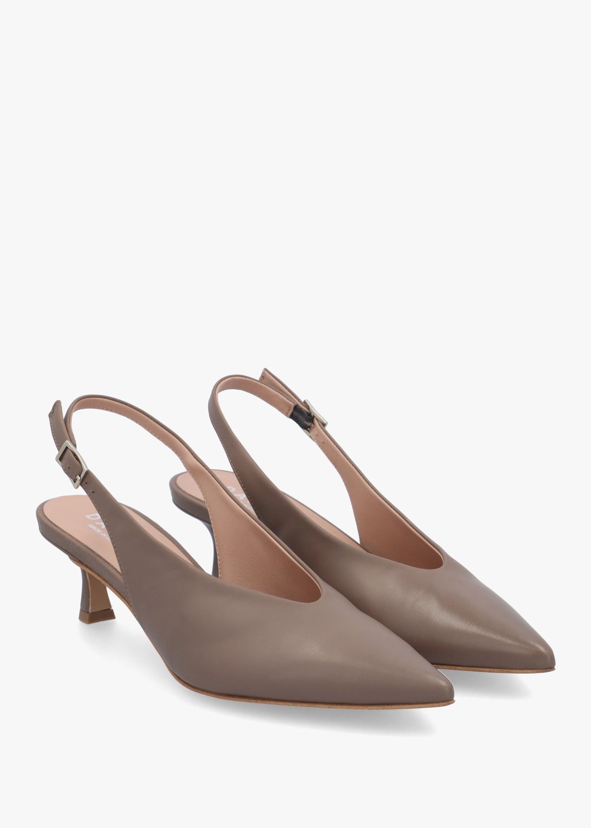 Siamma Taupe Leather Kitten Heel Sling Backs