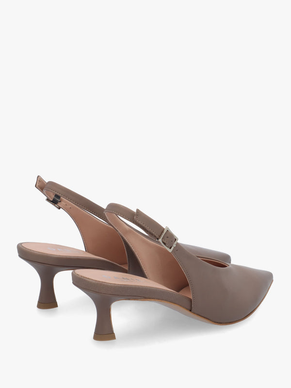 Siamma Taupe Leather Kitten Heel Sling Backs