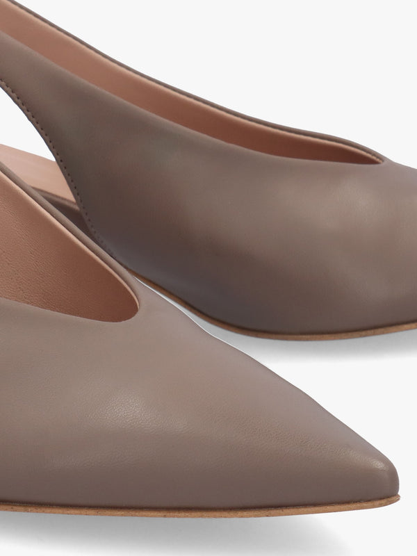 Siamma Taupe Leather Kitten Heel Sling Backs