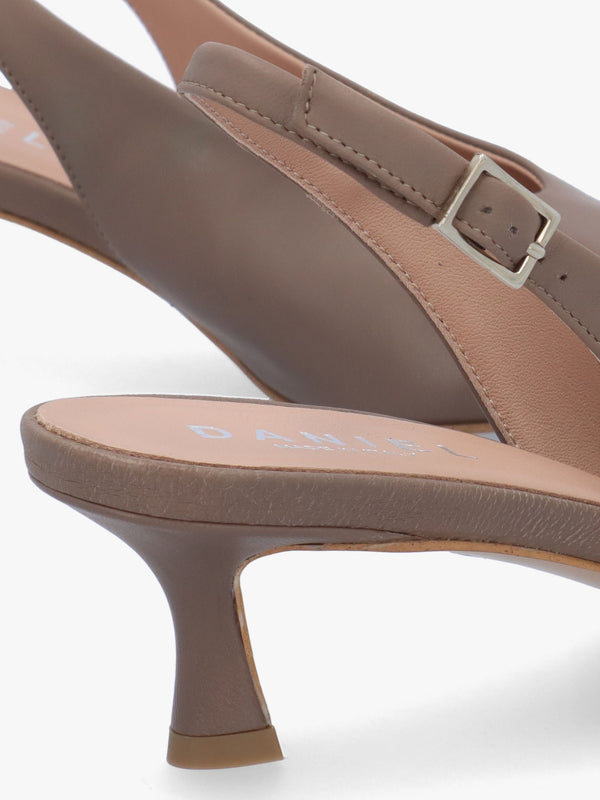 Siamma Taupe Leather Kitten Heel Sling Backs