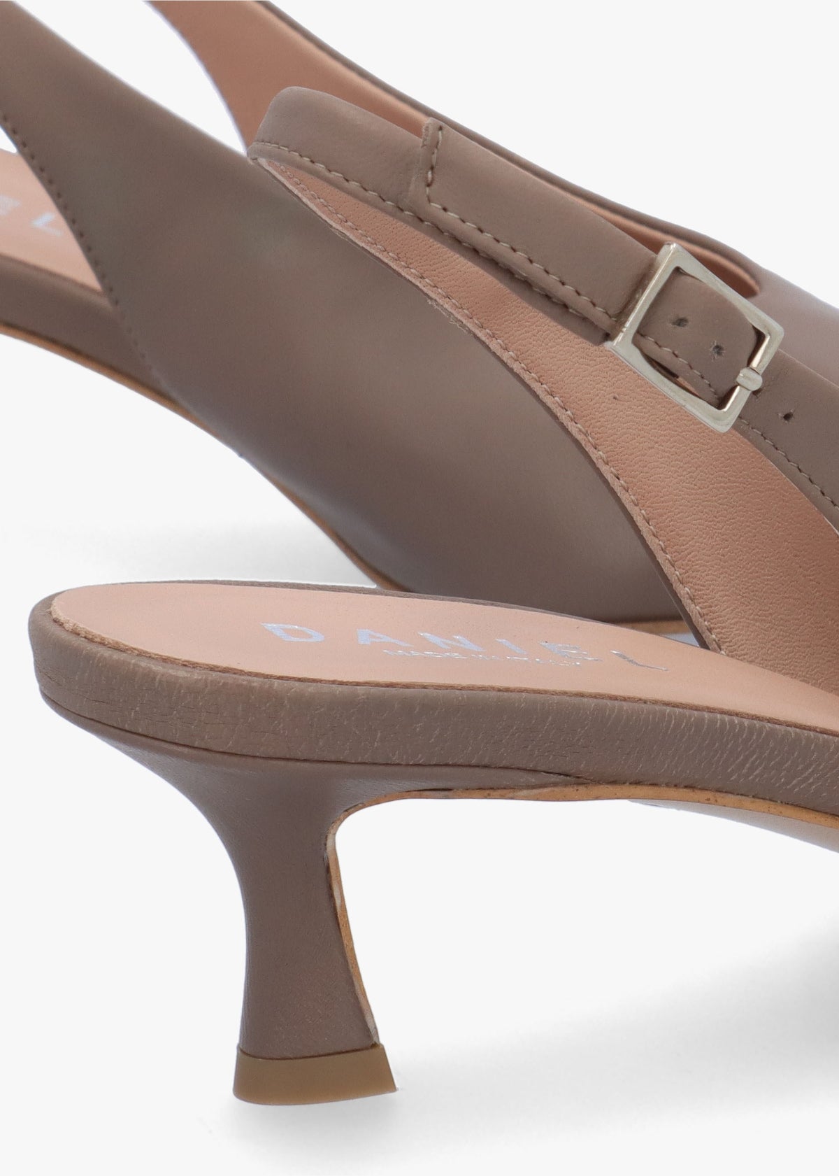 Siamma Taupe Leather Kitten Heel Sling Backs