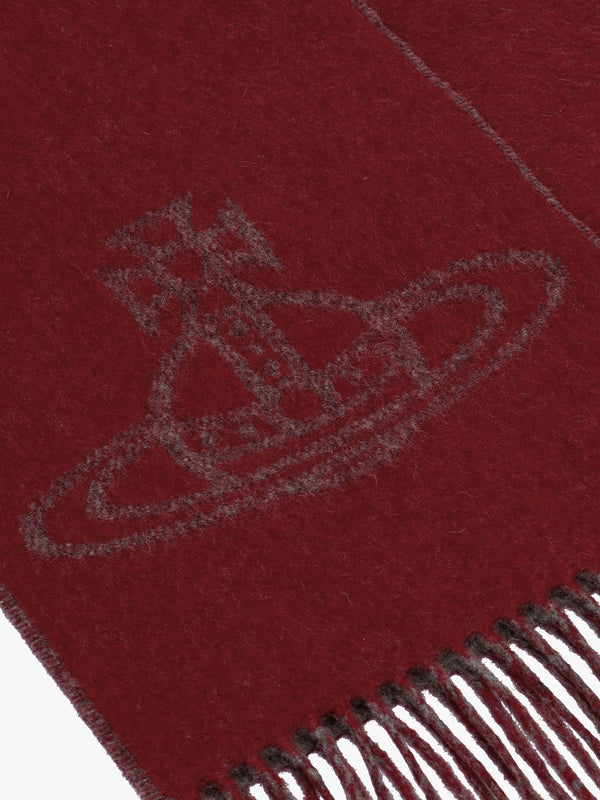 Unisex Double Logo Red Wool Scarf