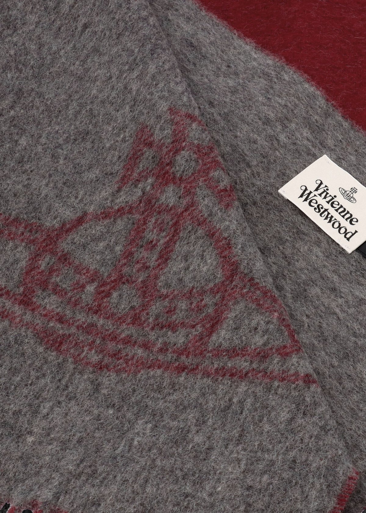 Unisex Double Logo Red Wool Scarf