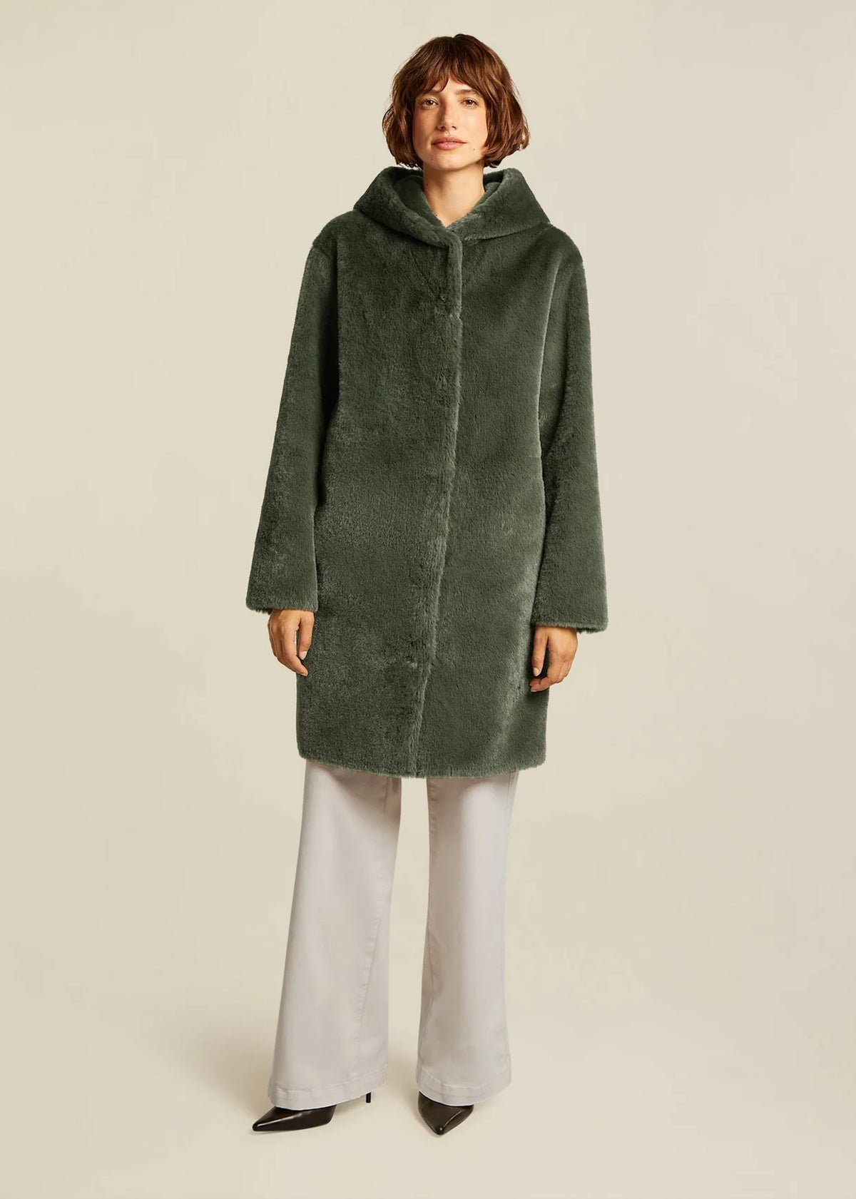 Maya Silt Green Faux Fur Reversable Coat