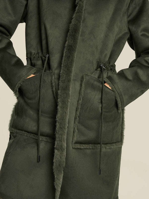 Maya Silt Green Faux Fur Reversable Coat