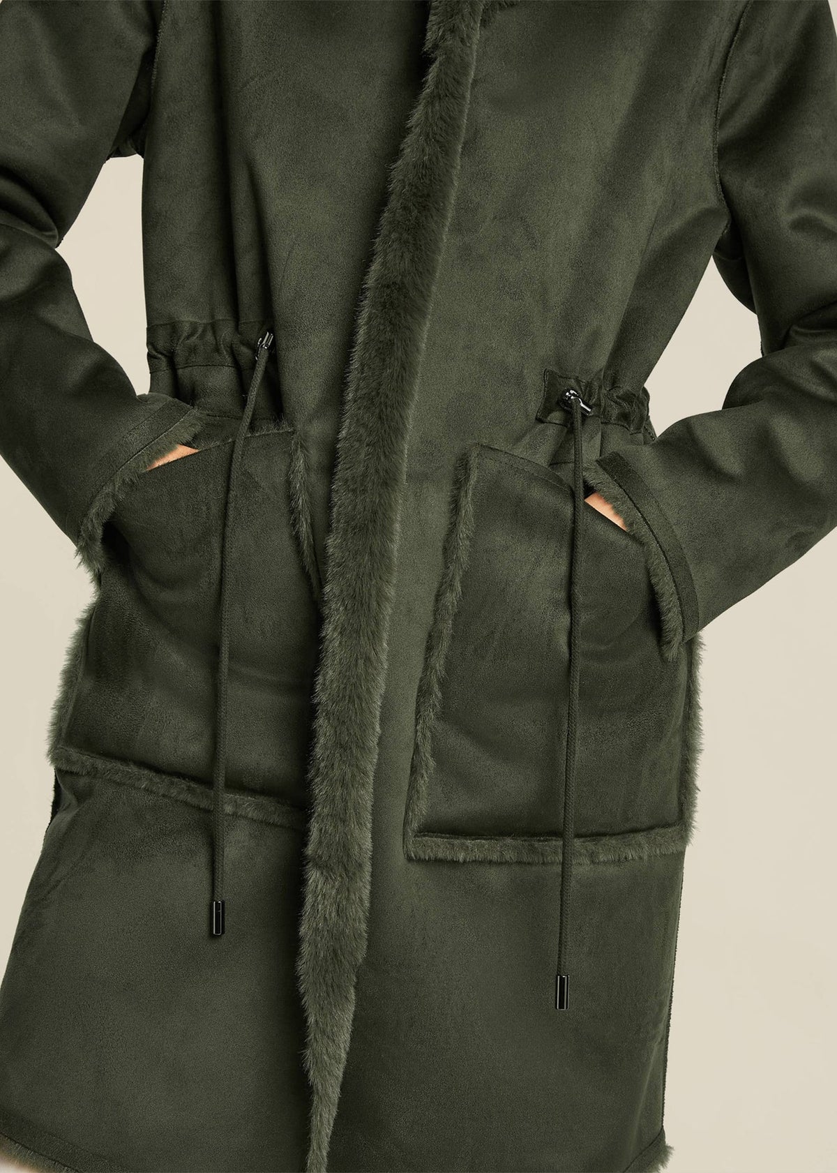 Maya Silt Green Faux Fur Reversable Coat