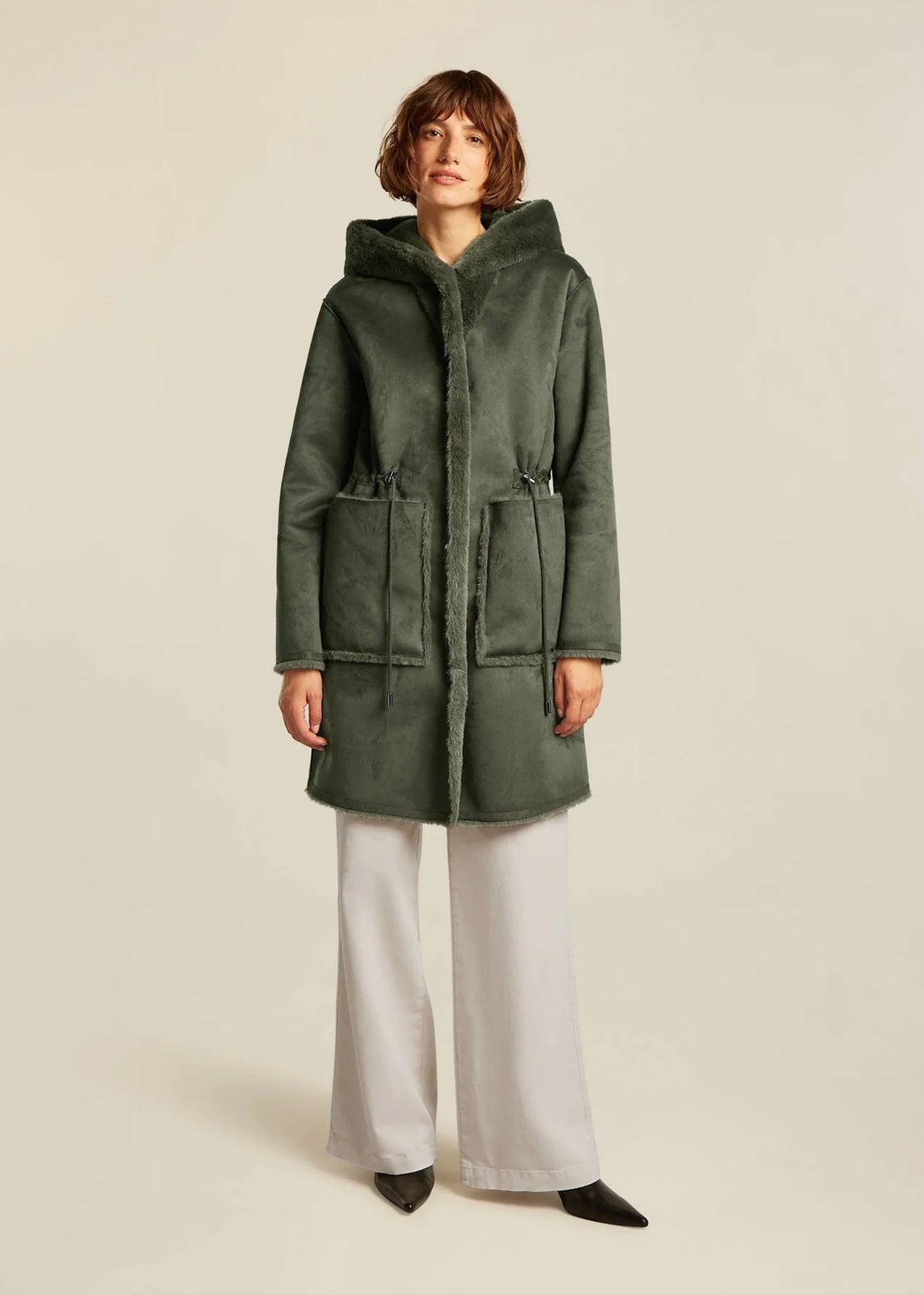 Maya Silt Green Faux Fur Reversable Coat